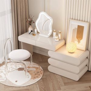 "Vanity Set with LED Lighting, Scalable Design, Push-Pull, and Adjustable Brightness Touch, 55"L x 16"W x 30"H, Makeup Vanity & Stool"