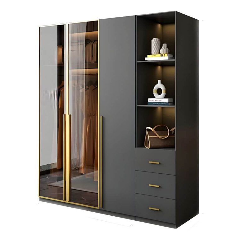 "Modern Glass Wardrobe Wardrobe Armoire Wardrobe Cabinet for Home - Armoire with Side Cabinet 47"L x 24"W x 83"H"