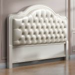 "Light Wood Oak Panel Headboard with Upholstered Leather and Nailhead Trim - Modern Style - 53" Beige"