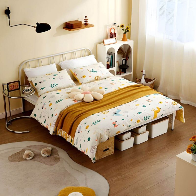 "Glam Standard Bed Metal Open-Frame Bed with Custom Gold Legs - 59"W x 79"L Single Bed White"