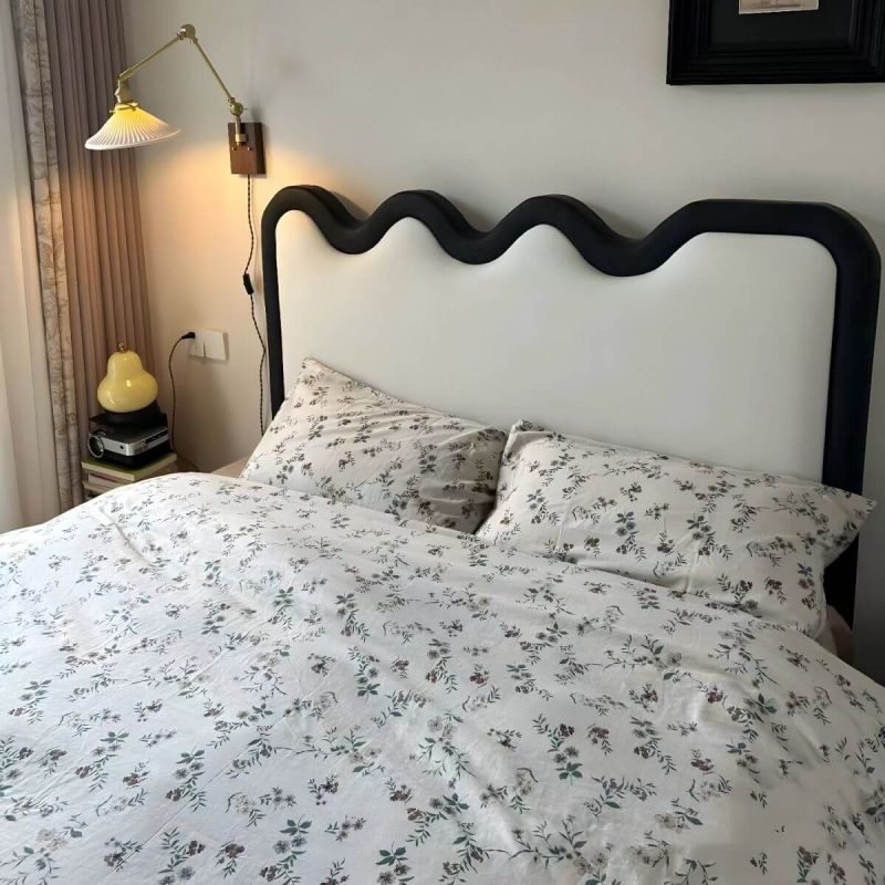 "White Upholstered Panel Headboard with Wood Legs - Modern Design - 53""