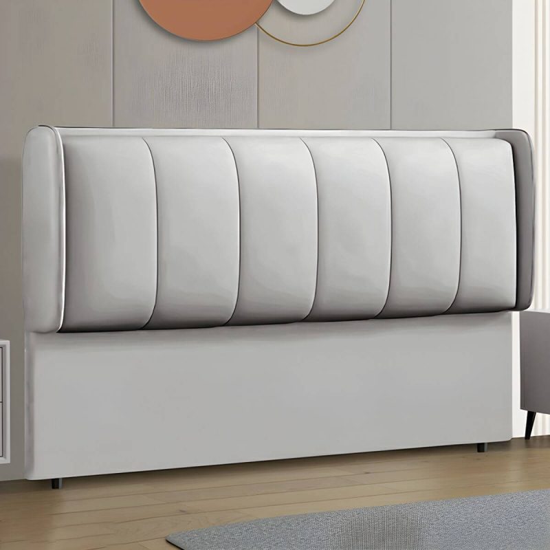 "Contemporary Wingback Upholstered Headboard with Wood Legs and Standard Height - 47" Anti Cat Scratch Leather Light Gray"