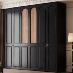 "Ink Art Deco Timber Wardrobe Closet with Soft Close Drawer, Soft Close Door, Interior Shelves, and Hanging Rod, 55"L x 24"W x 79"H"