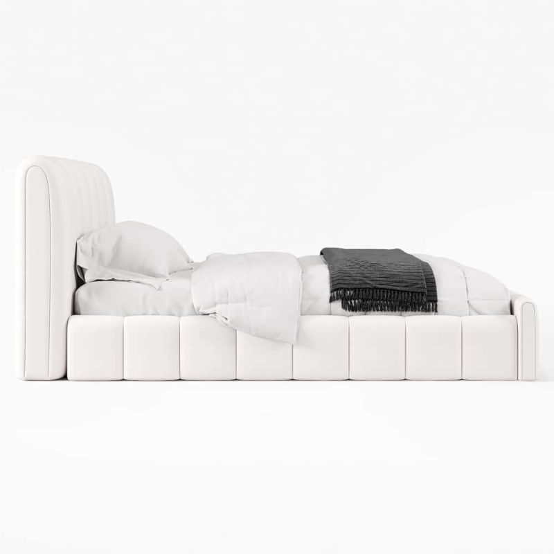 "Humply Modern Leather Wingback Queen Bed Frame with Upholstered Headboard"