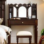 "Casual Standard Wood Vanity Set with Cocoa Seating, Drawer, and Standing Mirror, Makeup Vanity & Stool"