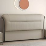 "Elegant Modern Wingback Upholstered Headboard with Wood Legs - 71" Genuine Leather Beige"