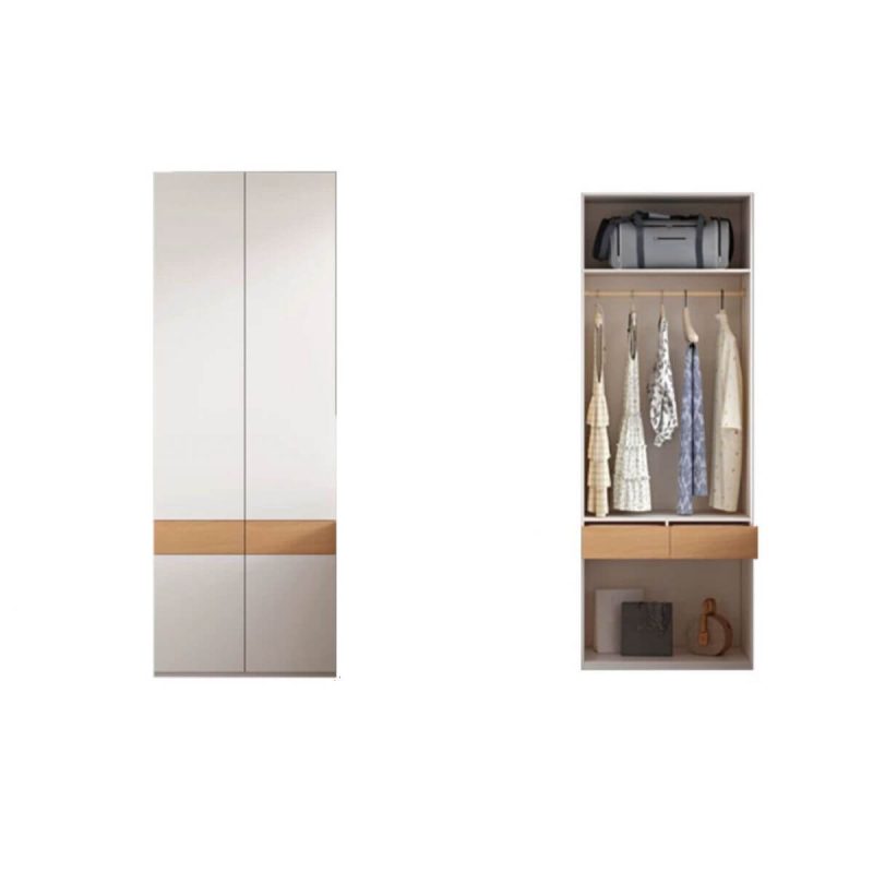"White Casual Wood Wardrobe Closet with 2-Drawer, Interior Shelves, and Hanging Rod, 31.5"L x 23.5"W x 94.5"H"