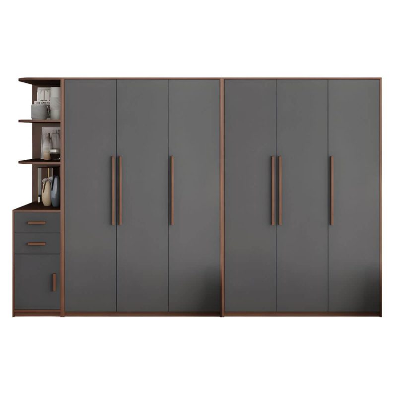 "Traditional Wood Wardrobe Armoire with Drawers, Shelves, and Clothing Rod - Grey 110"L x 20"W x 79"H"