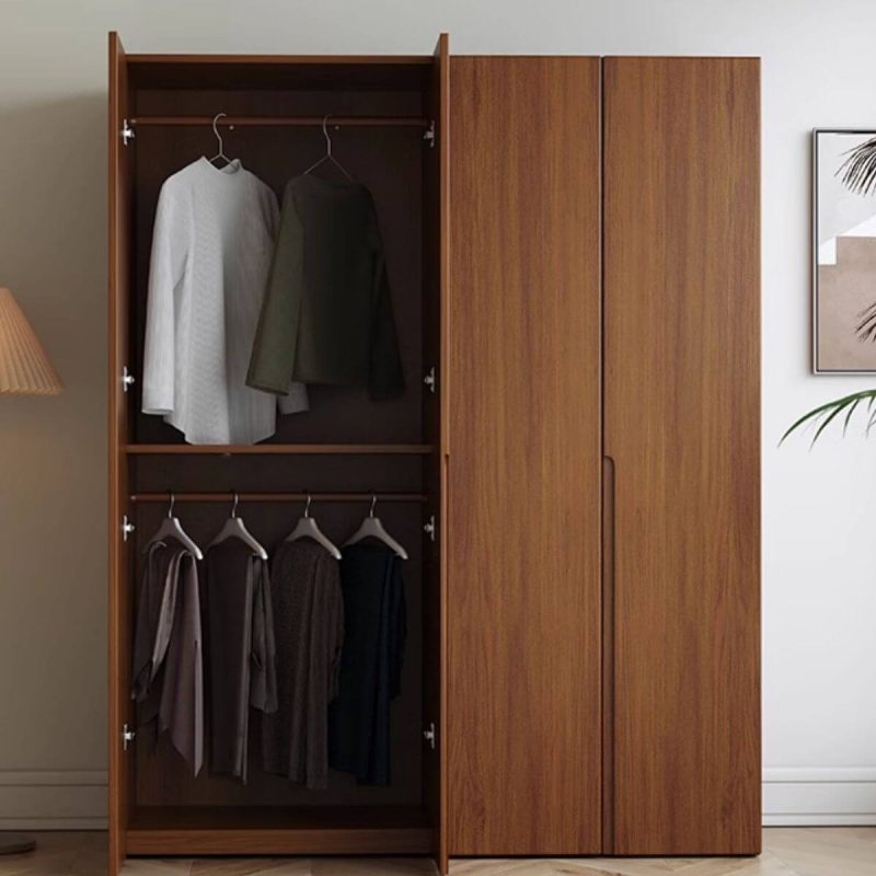 "Cocoa Contemporary Natural Wood Cabinet Armoire with Compartments, Interior Shelves, and Hanging Rod, 23.5"L x 23.5"W x 79"H"