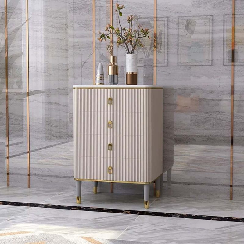 "19" Off White Cabinet 4-Drawer Basso-Relievo Chest in Medium"