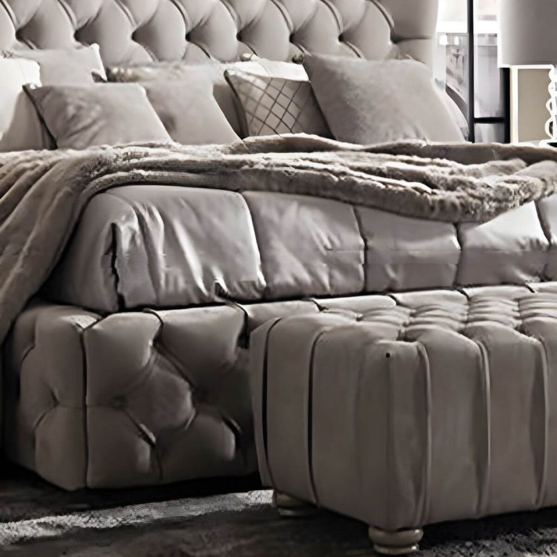 "Elegant Grey Tufted Wingback Headboard with Wood Legs and Camelback Shape - 53""