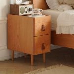 "Modern Brown Wood Drawer Nightstand for Small Bedroom Storage - Cherry"