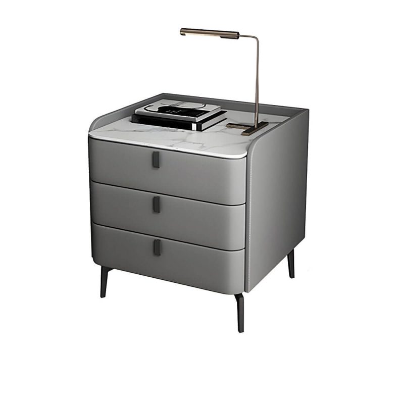 "Wooden Nightstand with 3 Drawers Contemporary 25" Tall Nightstand - Blue Gold"