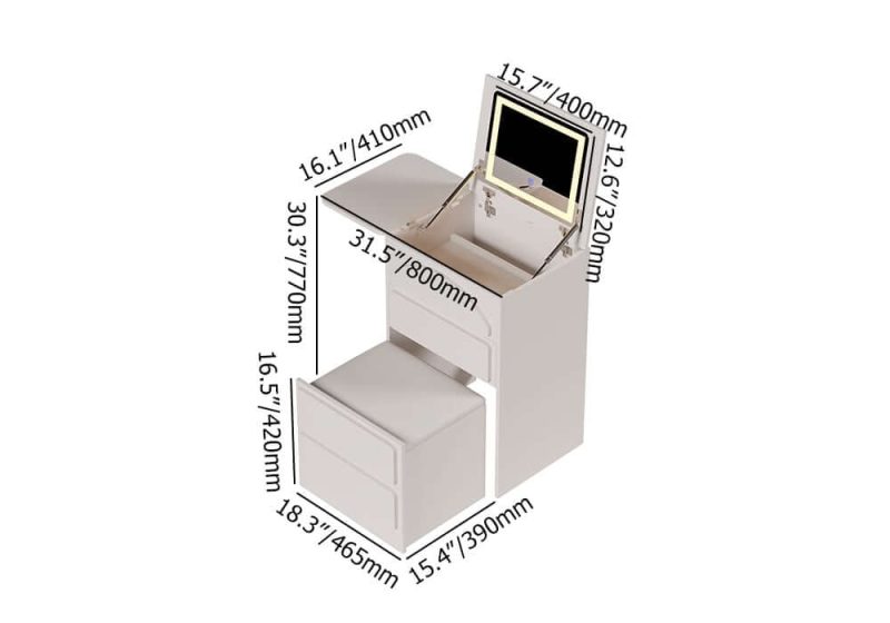 "Dimension of Mini Smart Makeup Vanity Set with with Mirror & Lights"