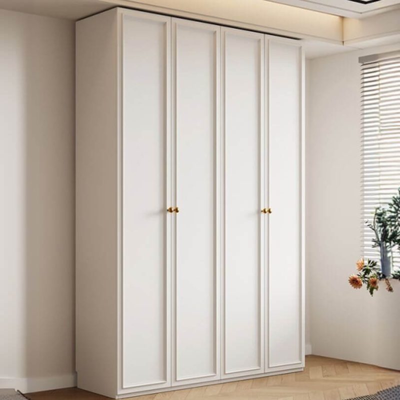 "White Casual Unfixed Wood Wardrobe Closet with Compartments, Soft Close Door, and Interior Shelves, 110"L x 24"W x 94"H"