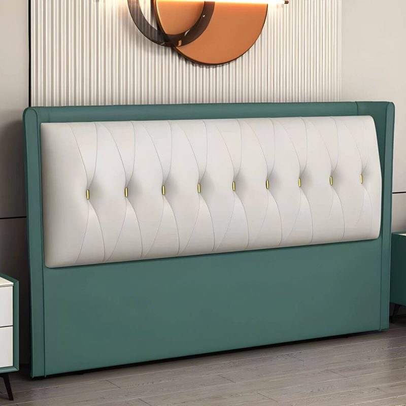 "Contemporary Headboard Bed with Tufted Leather Upholstery in Rectangular - White/ Green 59""