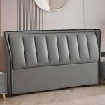 "Wingback Light Wood Pine Headboard with Upholstered Design and Solid Wood Legs - 59" Microfiber Leather Dark Gray"