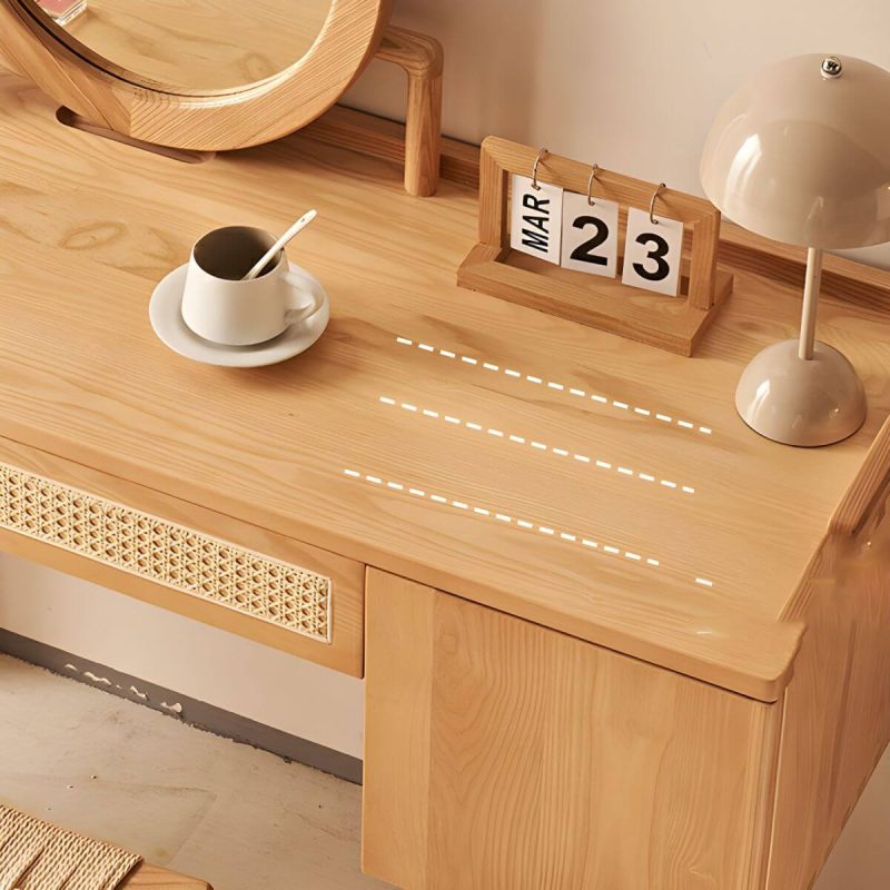 "Ash Wood Rectangle Dressing Table with Storage Cabinets and 4 Legs - Makeup Vanity"