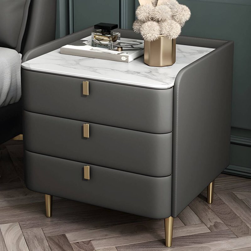 "Wooden Nightstand with 3 Drawers Contemporary 25" Tall Nightstand - Dark Gray Gold"