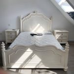 "Victorian Solid Color Slat Bed Arched Bed With Custom Wood Legs - 59"W x 79"L Bed & Mattress"