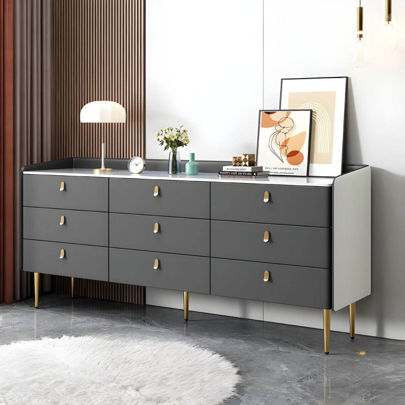 "modern White Slate Countertop Storage Chest Galant Style with Drawers - Dark Gray 71"L x 16"W x 31"H"