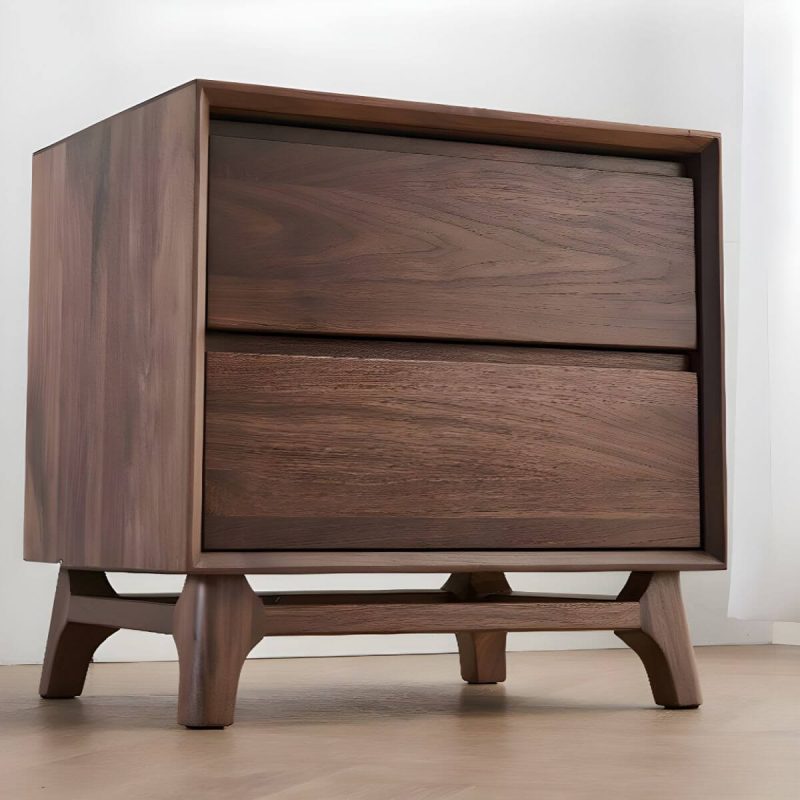 "Good Load Bearing Wood Grain Design Nightstands Solid Wood with Drawer - Walnut"