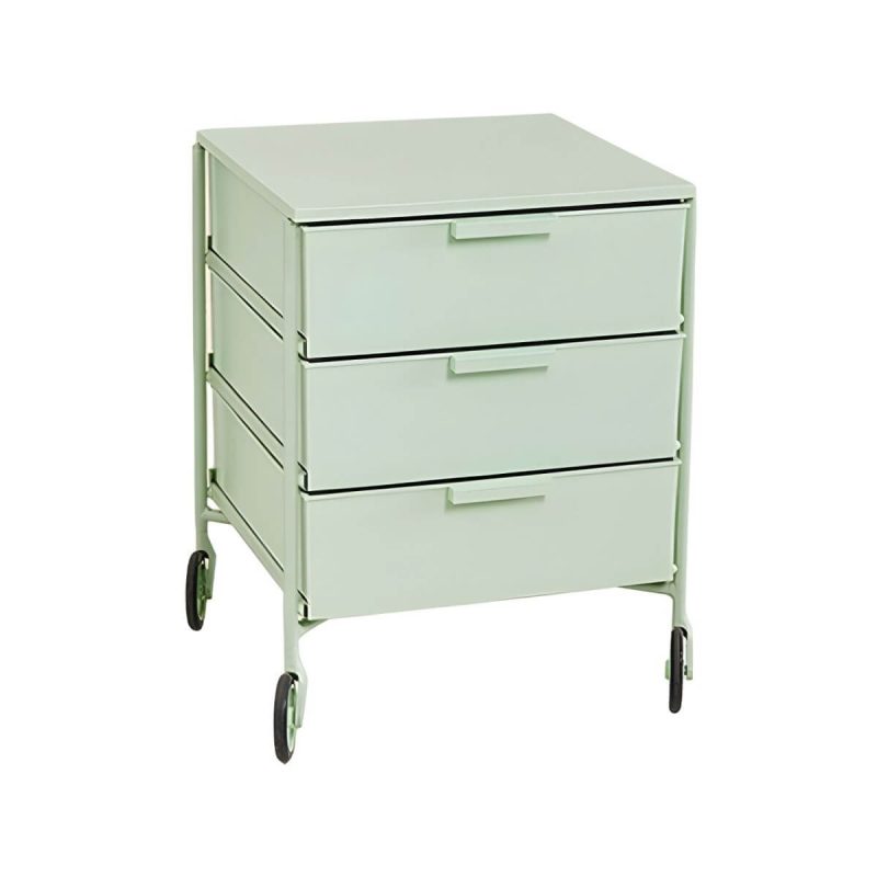 "Scandinavian Plastic Nightstand with 3 Drawers, Slim Design and Plastic Top - Green 1 Piece"