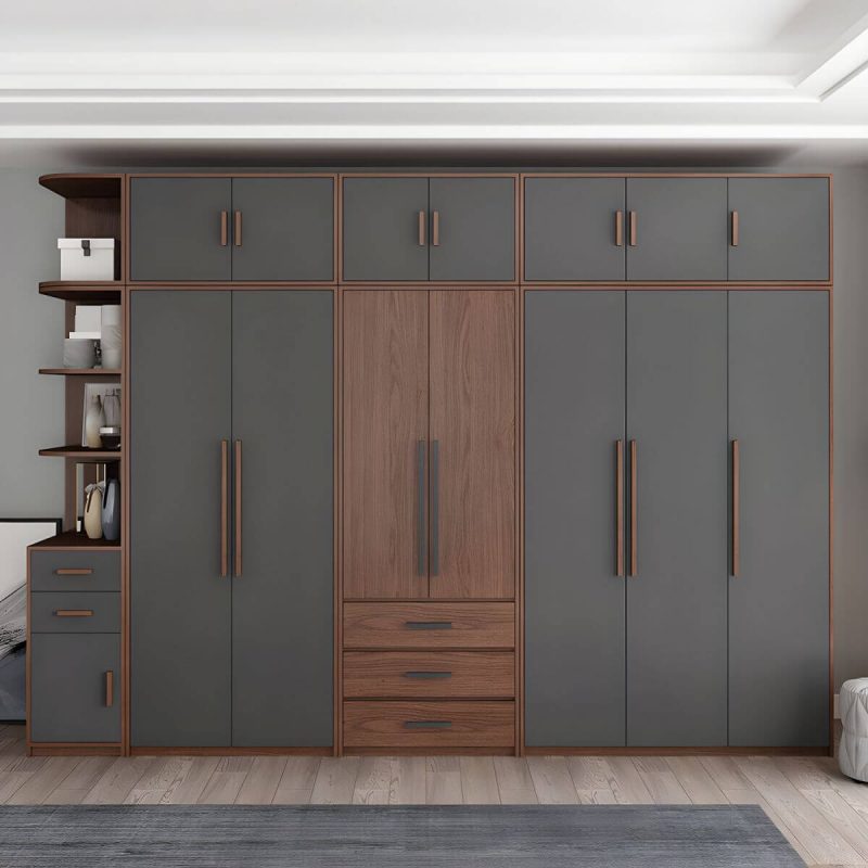 "Traditional Wood Wardrobe Armoire with Drawers, Shelves, and Clothing Rod - Gray-Brown 87"L x 20"W x 79"H"
