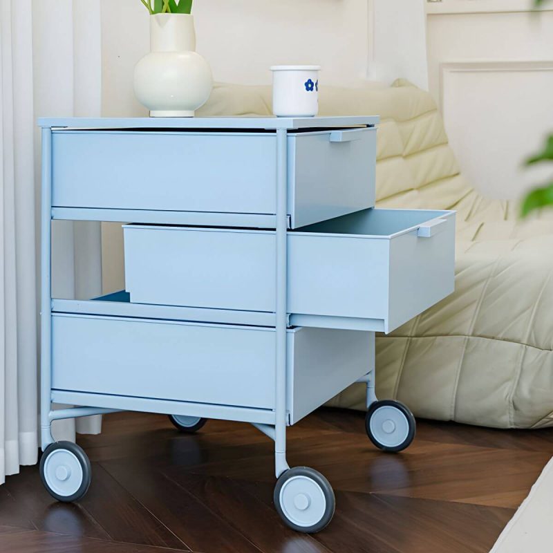 "Scandinavian Plastic Nightstand with 3 Drawers, Slim Design and Plastic Top - Red 2 Piece Set"