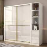 "Contemporary Glossy White Storage Cabinet Manufactured Wood Cabinet for Home - Armoires & Wardrobes 63"L x 23"W x 83"H"