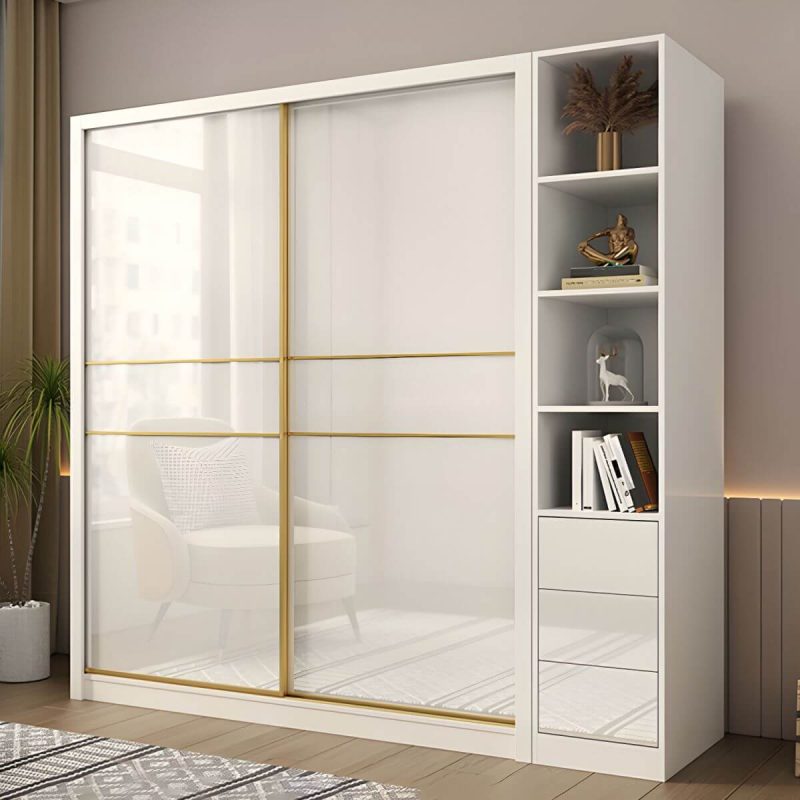 "Contemporary Glossy White Storage Cabinet Manufactured Wood Cabinet for Home - Armoires & Wardrobes 63"L x 23"W x 83"H"