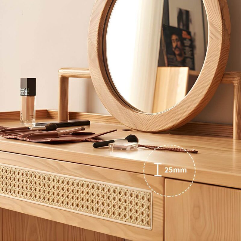 "Ash Wood Rectangle Dressing Table with Storage Cabinets and 4 Legs - Makeup Vanity"