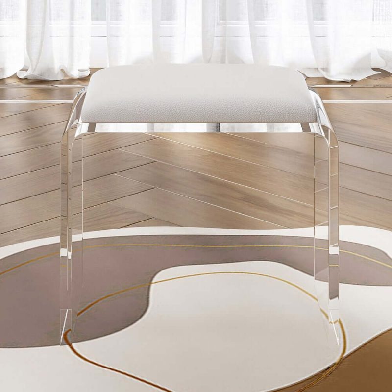 "Modern Acrylic Floating Makeup Vanity Set with LED Lighted Standing Mirror & Stool"