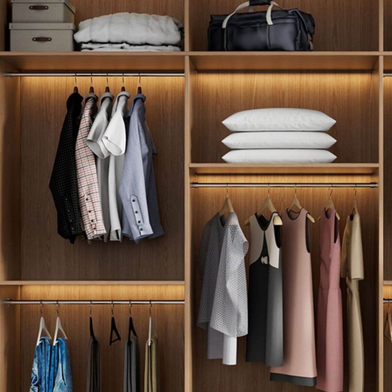 "Auburn Wardrobe Closet with Compartments, Soft Close Door, Wood Material, Interior Shelves, Casual Style, and Hanging Rod, 126"L x 24"W x 94"H"
