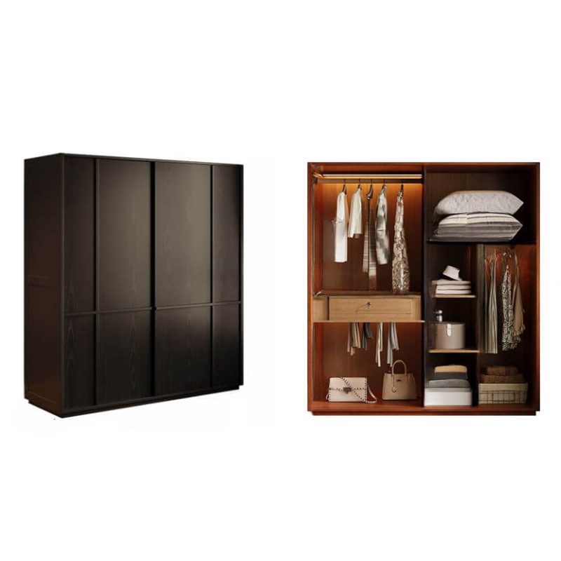 "Ink Timber Simplistic Wardrobe Closet with Soft Close Drawer, Soft Close Door, Interior Shelves, and Hanging Rod, 62"L x 24"W x 83"H"