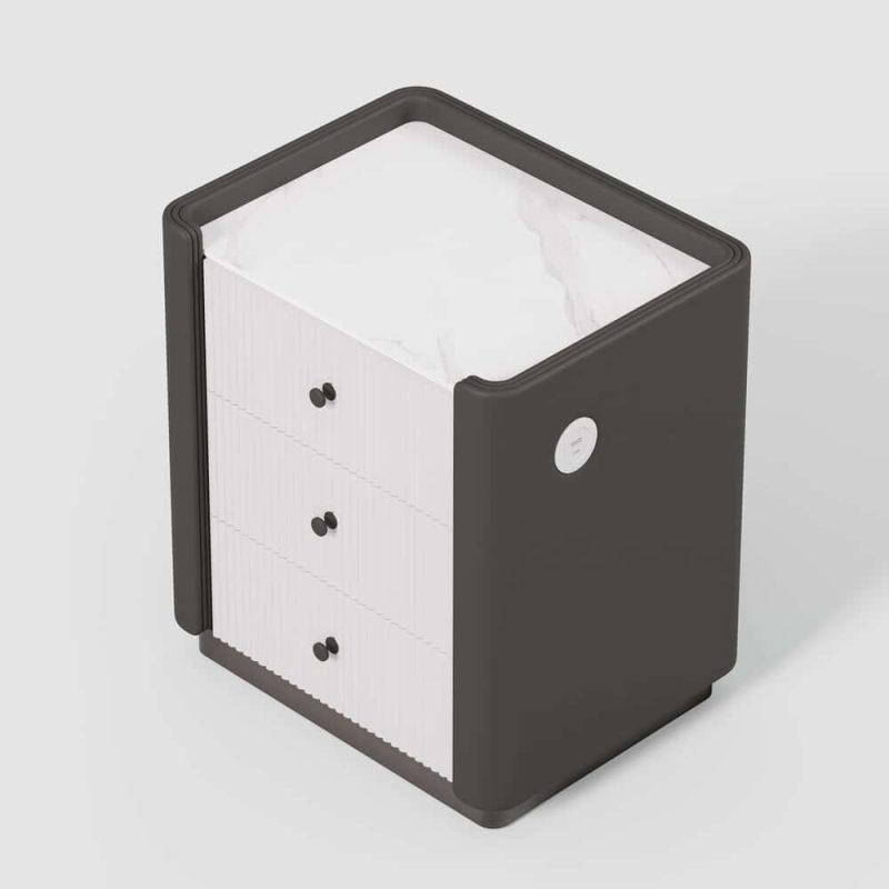 "Modern 3-Drawer Nightstand with Sintered Stone Top & USB Port"