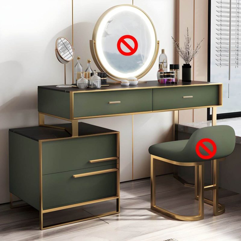 "Luxurious Metal Make-up Vanity 4 Solid Wood Drawers Dressing Table - Makeup Vanity 47"L x 16"W x 30"H Green"