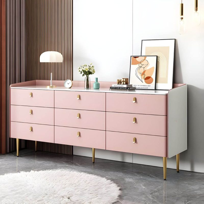 "modern White Slate Countertop Storage Chest Galant Style with Drawers - Pink 71"L x 16"W x 31"H"