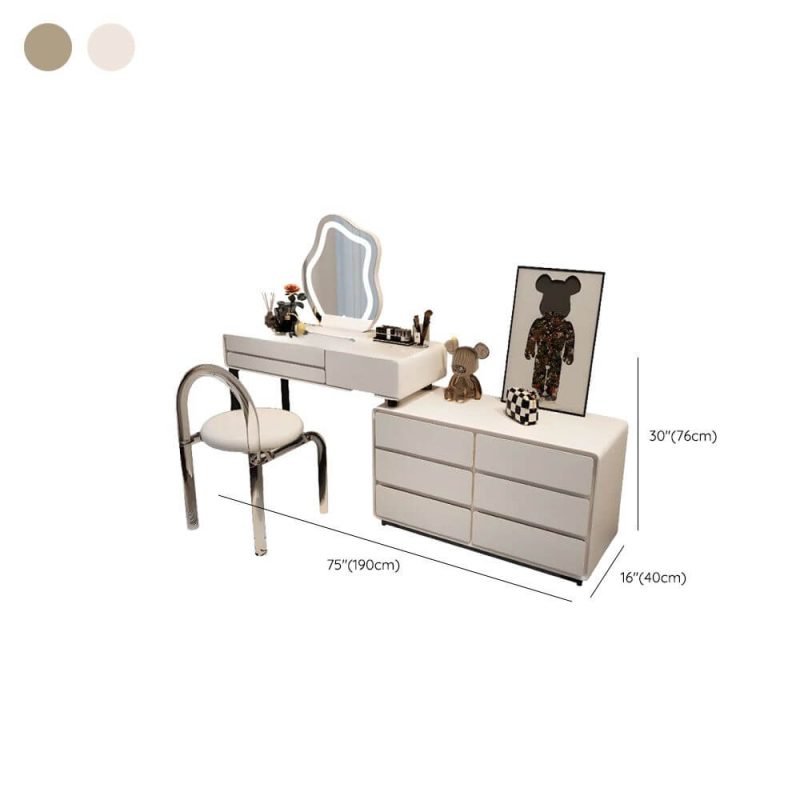"Dimension of 9 Drawers Vanity Set Scalable 2-in-1 for Sleeping Room - Grey Makeup Vanity (47") & Dresser (31")"