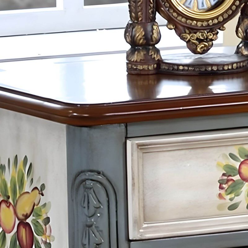 "Distressed French Country Nightstand with Wood Storage and 2 Drawers - Light Blue 2 Piece Set"