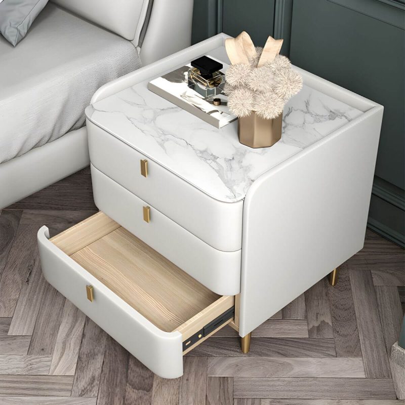 "Wooden Nightstand with 3 Drawers Contemporary 25" Tall Nightstand - Pink Black"