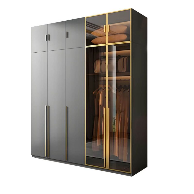 "Modern Glass Wardrobe Wardrobe Armoire Wardrobe Cabinet for Home - Armoire with Top Cabinet 79"L x 24"W x 83"H"
