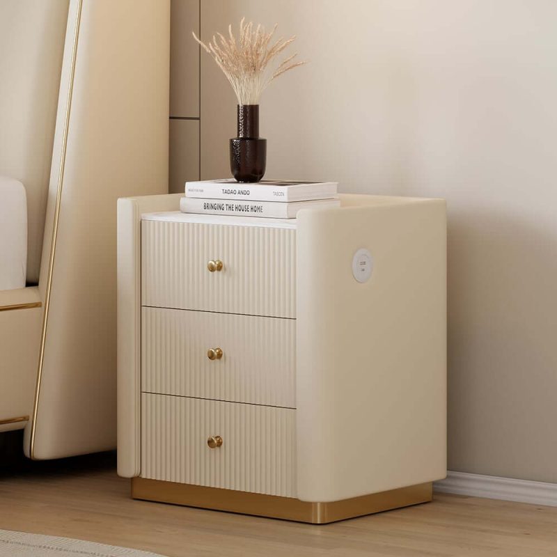"Modern 3-Drawer Nightstand with Sintered Stone Top & USB Port"