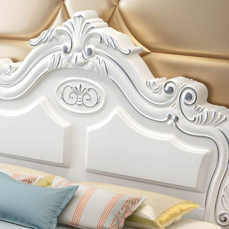 "Victorian Arched Standard Bed White Solid Wood Bed Frame with Headboard - King Pull-Out Storage Single Bed Unavailable"