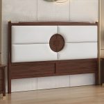 "Traditional Upholstered Panel Headboard with Stepped Shape and Leather Upholstery - White 180 cm"