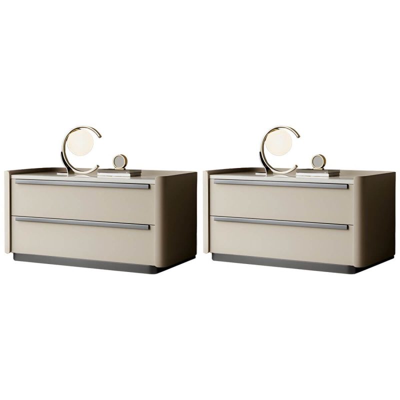 "Modern Wood Nightstand with Drawer Storage, Light Wood Tone & Small Size - Khaki 2 Piece Set 28"L x 16"W x 20"H"