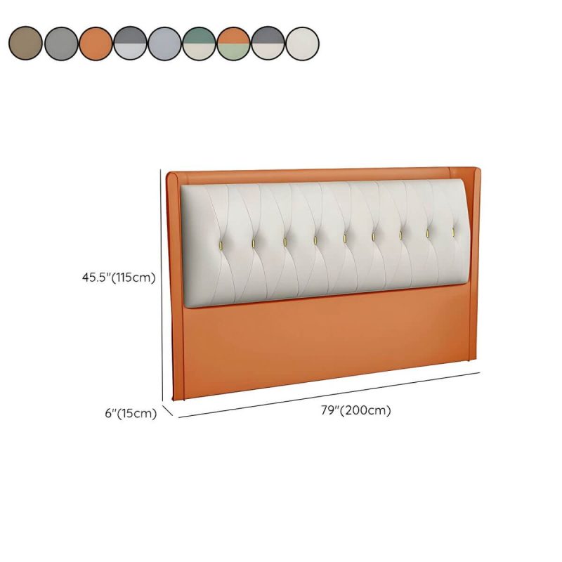 "Dimension of Contemporary Headboard Bed with Tufted Leather Upholstery in Rectangular - Gray-White 79""