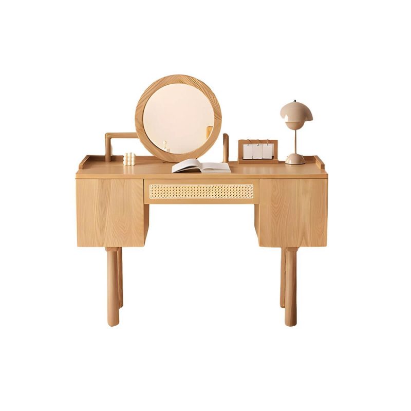 "Ash Wood Rectangle Dressing Table with Storage Cabinets and 4 Legs - Makeup Vanity"