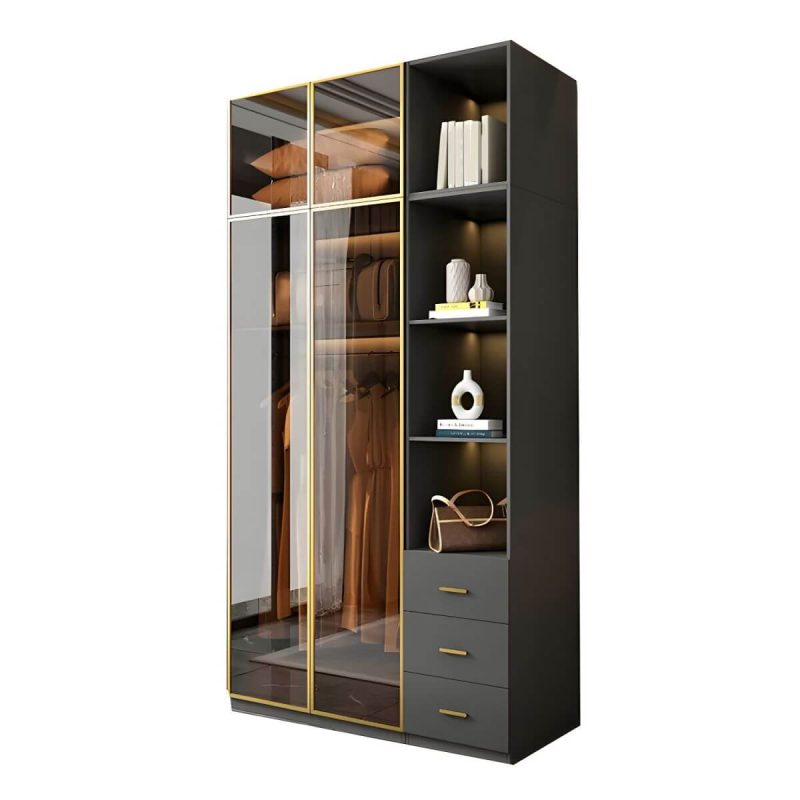 "Modern Glass Wardrobe Wardrobe Armoire Wardrobe Cabinet for Home - Armoire & Side Cabinet & Top Cabinet 31.5"L x 23.5"W x 83"H"