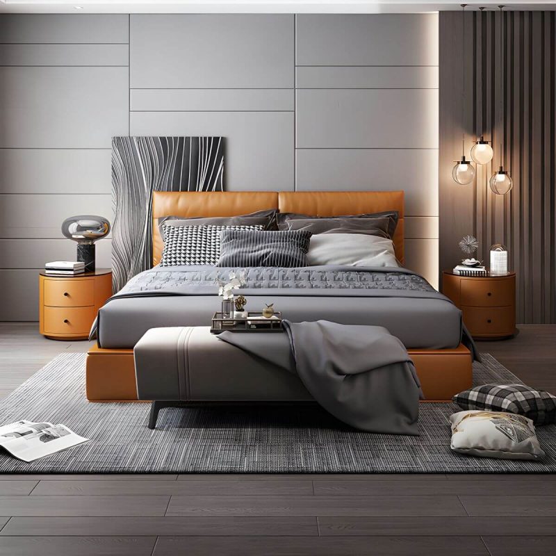 "Contemporary Faux Leather Nightstand 2/3 - Drawer Nightstand - Grey 2 Stone"